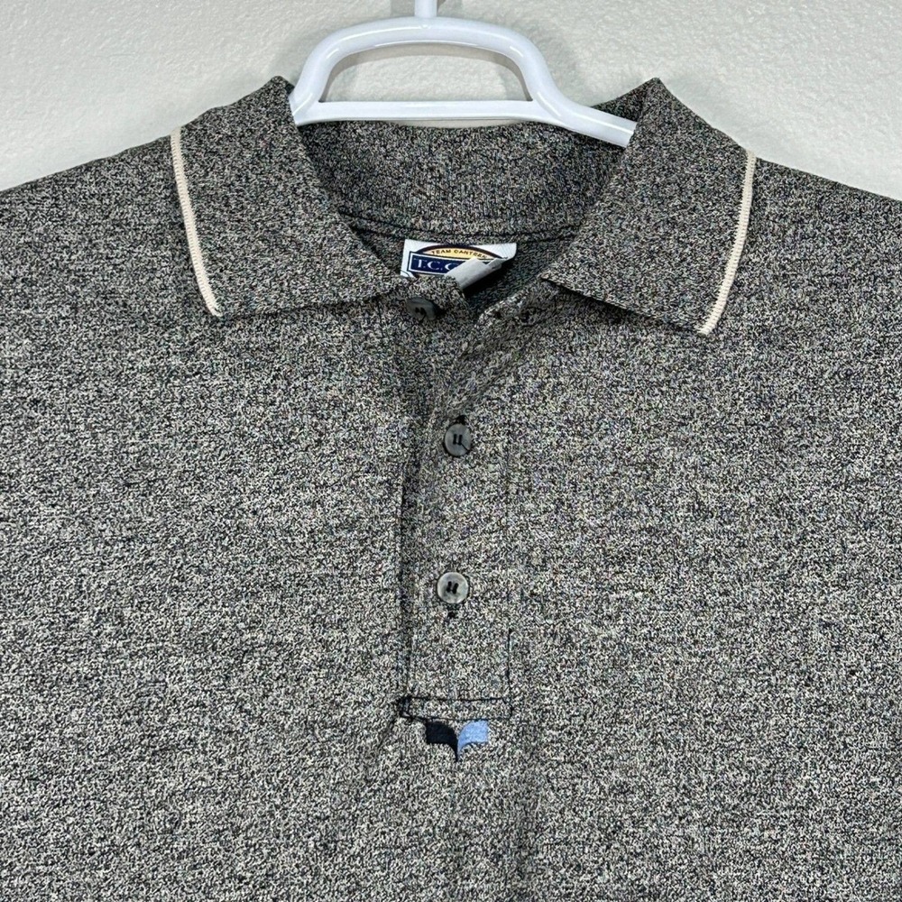 T.C. Gear Mens Preppy Marled Knit Short Sleeve Polo Shirt Gray Medium